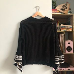 Mesh Black Sweater With Flared Sleeves